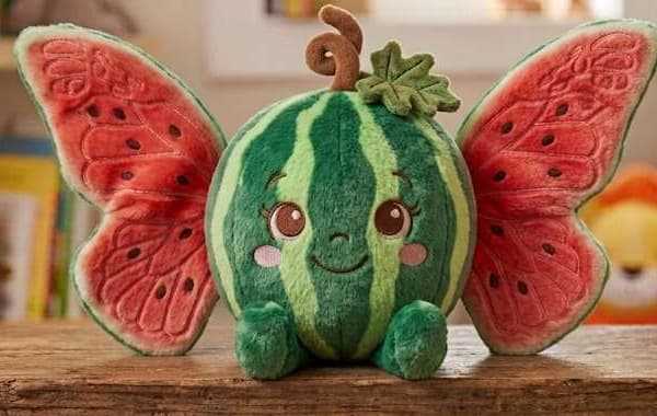 RuhPlush concept render — a plush watermelon with embroidered butterfly wings